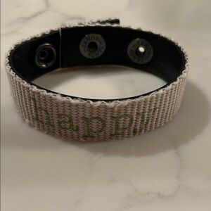 New recycled fire hose bracelet  with Green Text